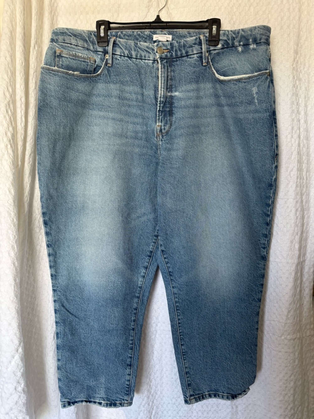 Good American Distressed Straight Leg Jeans Size 18 Light Wash